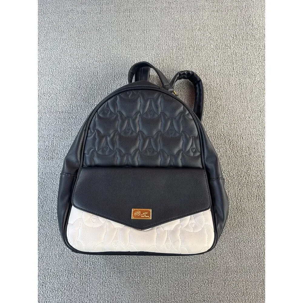 Betsey Johnson Backpack Quilted‎ Dog Design Adjustable Straps Black White OS